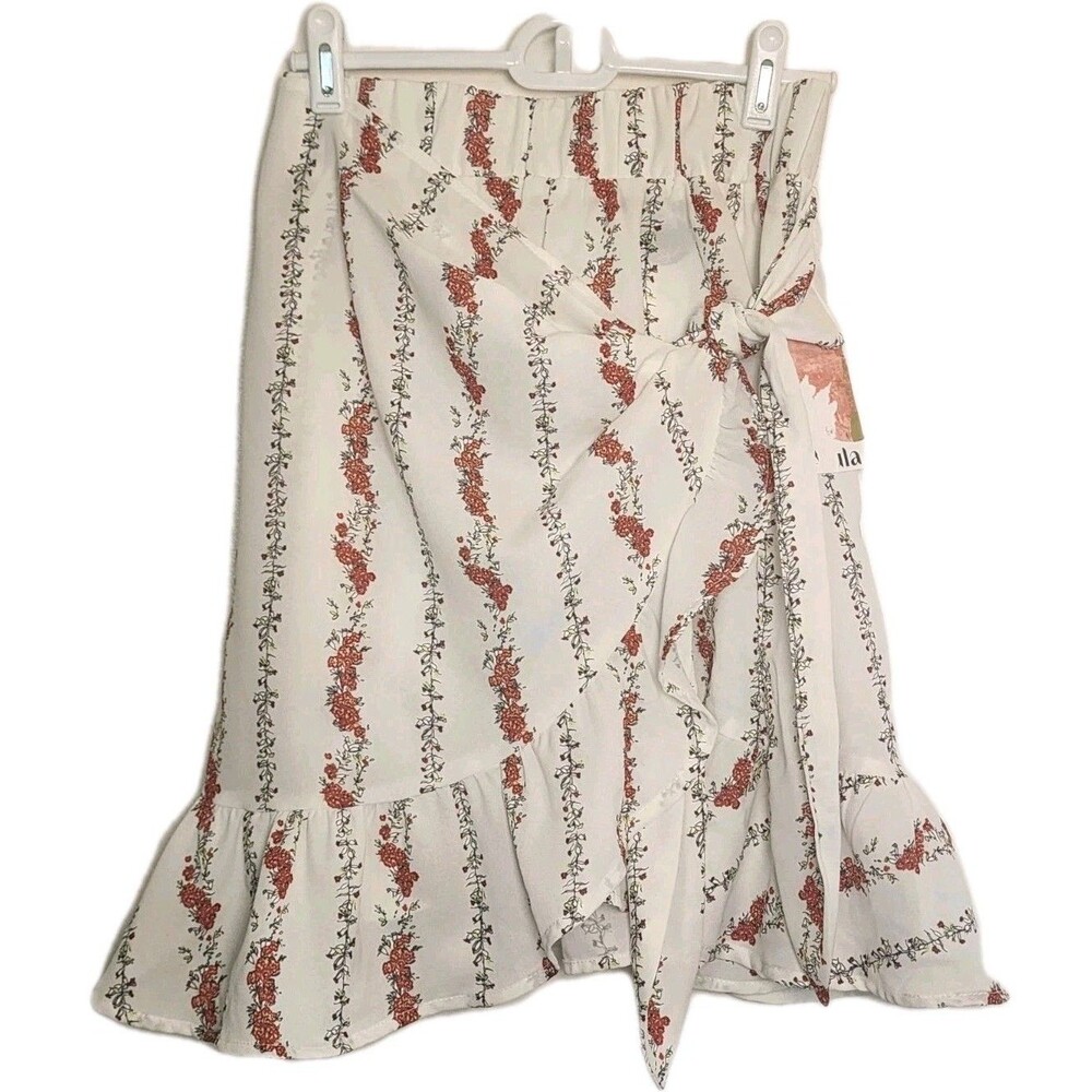 Arula Womens XL Ivory/Red Floral Boho Fairycore Handkerchief Skirt NWT